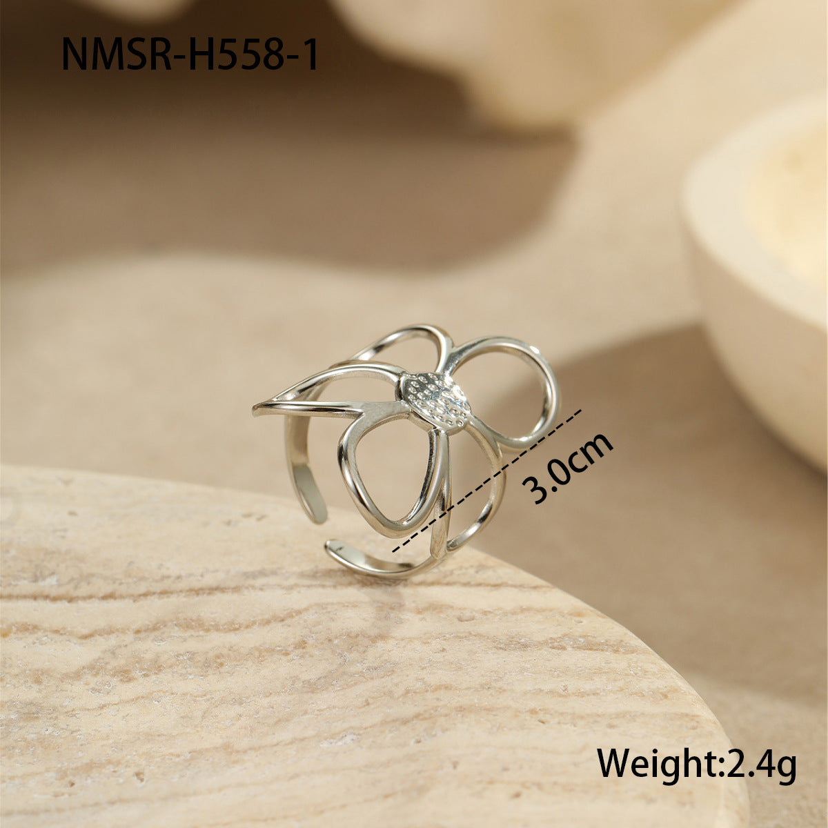 Gold Silver Color Matching Hollow Out Cutout out Floral Titanium Steel Ring Stainless Steel Earrings Mild Luxury Retro Earrings Hand Jewelry