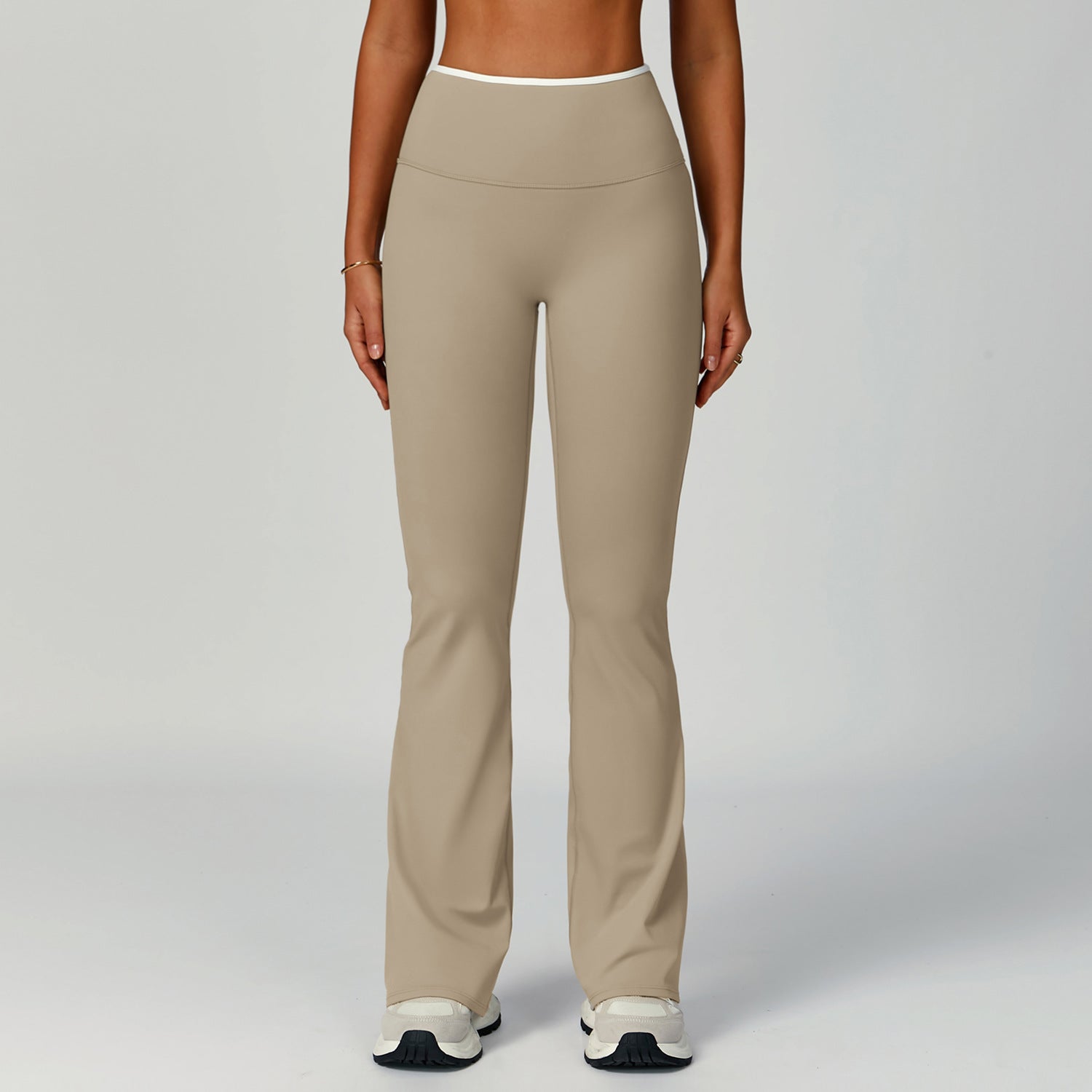 Nude Feel Sport-Schlaghose mit Kontrastfarbe, hoher Taille, schnelltrocknend, weitem Bein, Sport-Lauf-Fitness-Bootcut-Hose