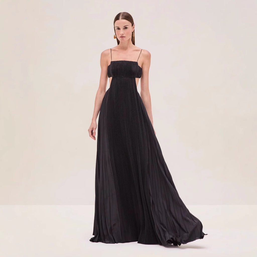 Women Summer Cami Dress Sexy Pleated Backless Dress