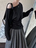 High Grade Irregular Asymmetric Shoulder Sweater Women Special Interest Design Fold Split Waist Controlled Top