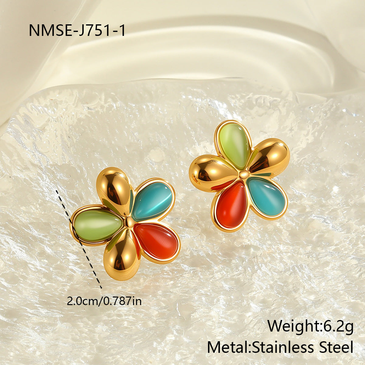 Colorful Opal Floral Stainless Steel Studs 18K Gold Plating Refined Wild Earrings