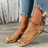 Foreign Trade Flats Sandals for Women 2024 Summer New Pure Color Braided Elastic Band Thong Women&