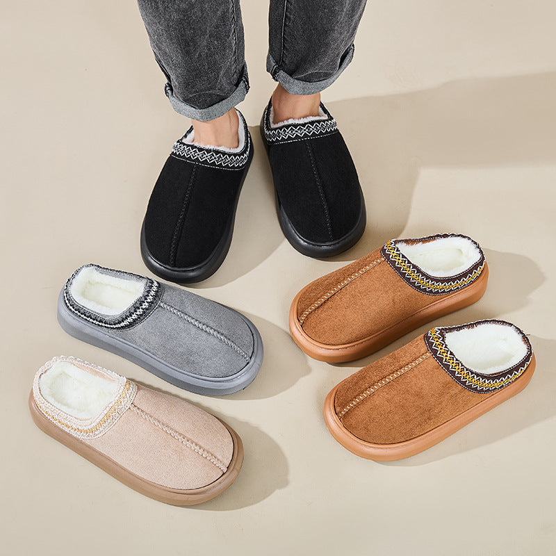Baotou Fluffy Pantoffeln Herbst Winter Ethnische Baumwollhausschuhe Männer Frauen Paar Warme Gummi-Dicksohlen-Baumwollpantoffeln