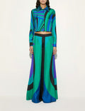 Positioning Printing Satin Long Sleeve Shirt Trousers Wide Leg Pants Two Piece Sets