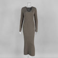 Einfarbiges Langarmkleid Damen Herbst Winter Elegant V-Ausschnitt Schmale Hüfte Strickkleid