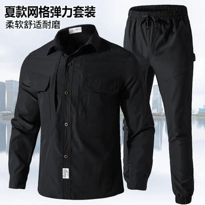 Summer stretch suit quick-drying sweat-absorbent work clothes air-conditioning cool labor protection work clothes wear-resistant breathable tooling by Dropshipman