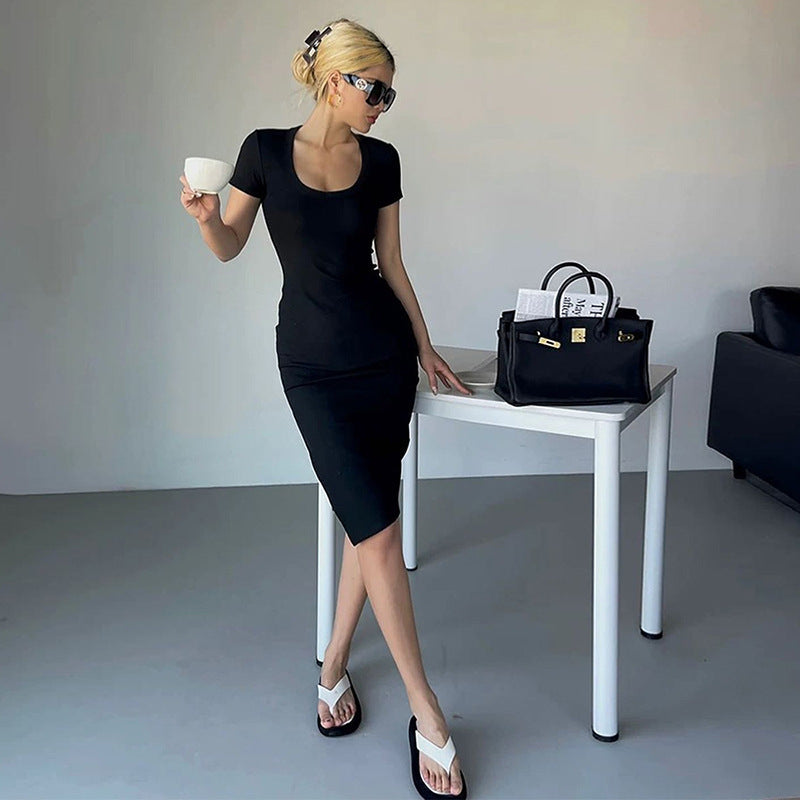 Damenbekleidung Rundhals Kurzarm Normal Schlankmachend Hüftgeteilter Hipster Sommerkleid