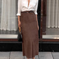 Autumn Winter Retro Fashionable Knitted Brushed Velvet Khaki Slim High Waist Straight Skirt Casual Dress Women