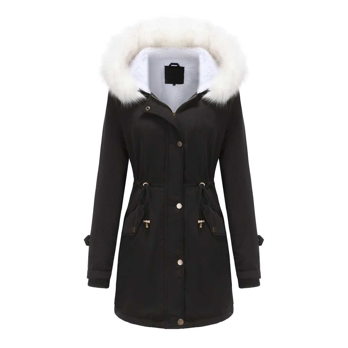 Herbst Winter Abnehmbarer Pelzkragen Damen Überwinden Langarm Kapuzen Baumwolle Gepolsterter Mantel Fleece Mantel Baumwolle Gepolsterter Mantel Damen