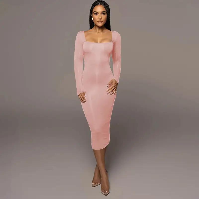 Winter Arrival Women's Sexy Sexy Slim Fleece Square Collar Long Sleeve Dress by Wanita Store