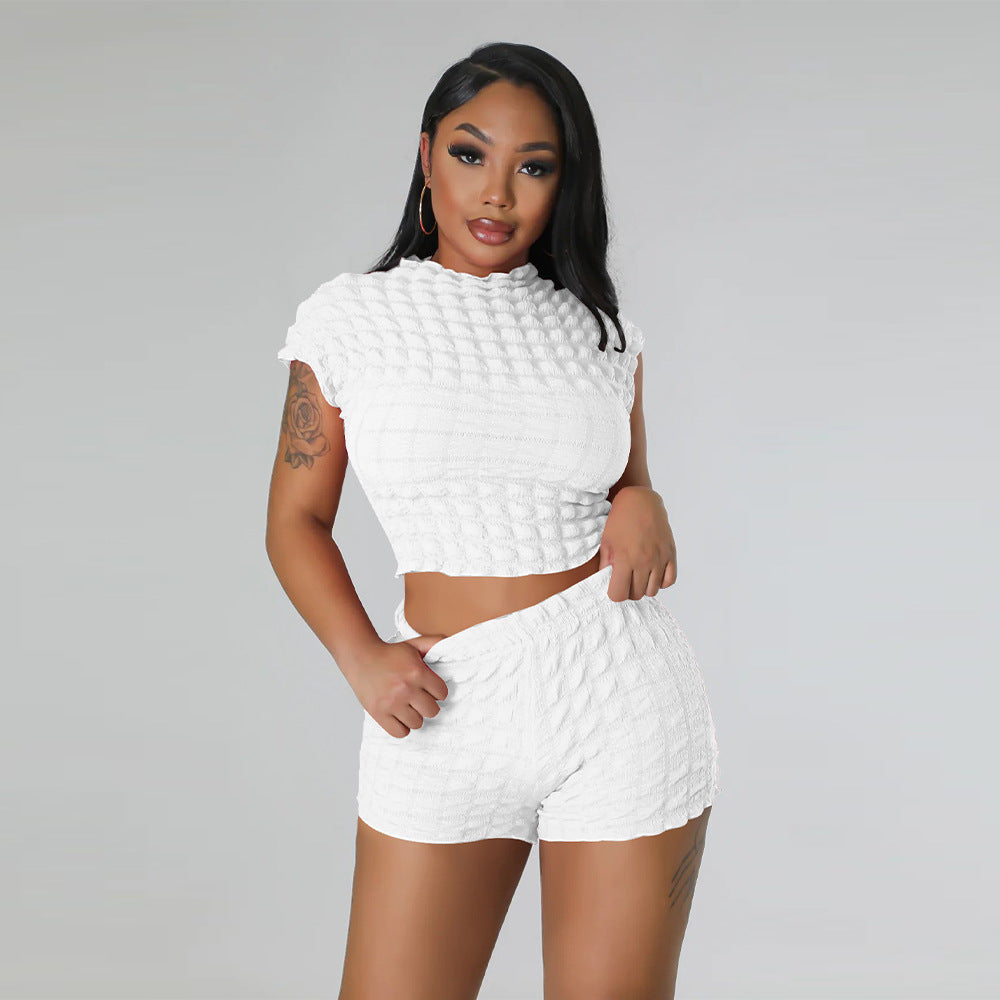Damenbekleidung Beliebt Ärmellos Cropped Shorts Popcorn Bubble Zweiteiler
