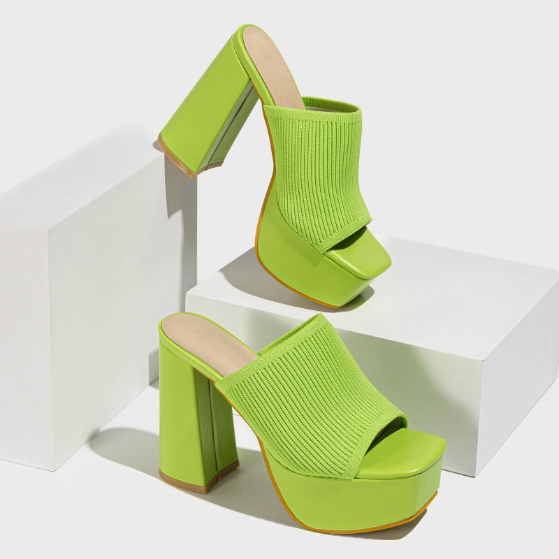 Sommer Damen Gestrickte Modische Chunky Heel Wasserdichte Plattform Outdoor Street Laufstegschau Peep Toe Pantoletten