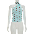 Women Sexy Slim Vest Wave Dot Double Layer Scarf Detail Top