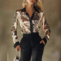 Women Clothing Spring Summer Satin Printing Long Sleeve Shirt Top
