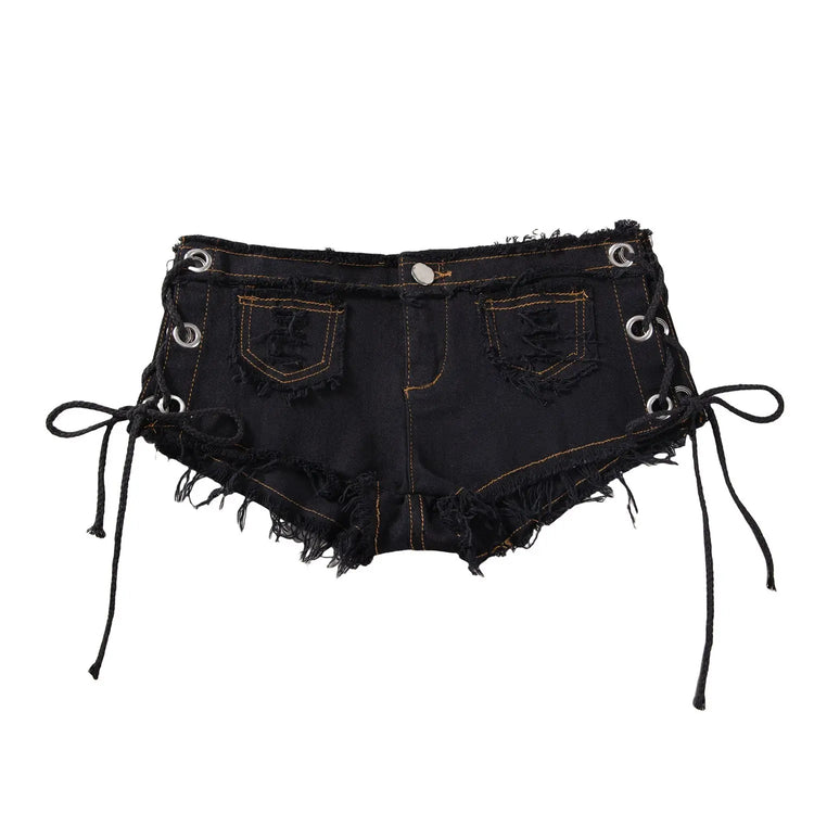 Sexy American Hot Girl Retro Low Waist Denim Shorts Women&