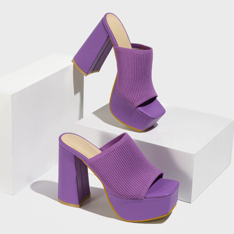 Sommer Damen Gestrickte Modische Chunky Heel Wasserdichte Plattform Outdoor Street Laufstegschau Peep Toe Pantoletten
