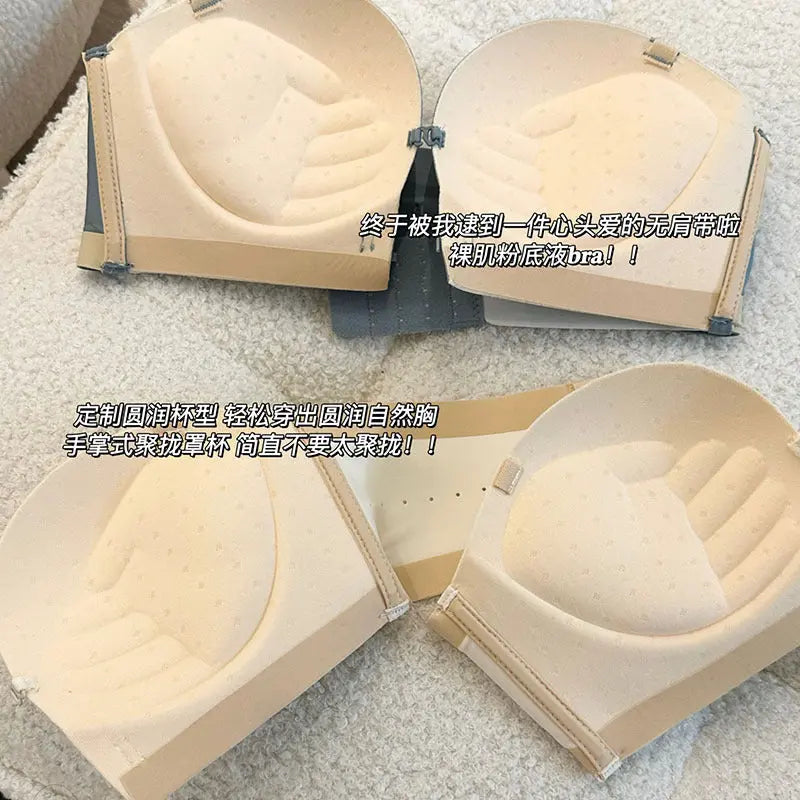 Original No Mark Front Button Push-up Lace Strapless Bra Invisible Back Underwear Women&