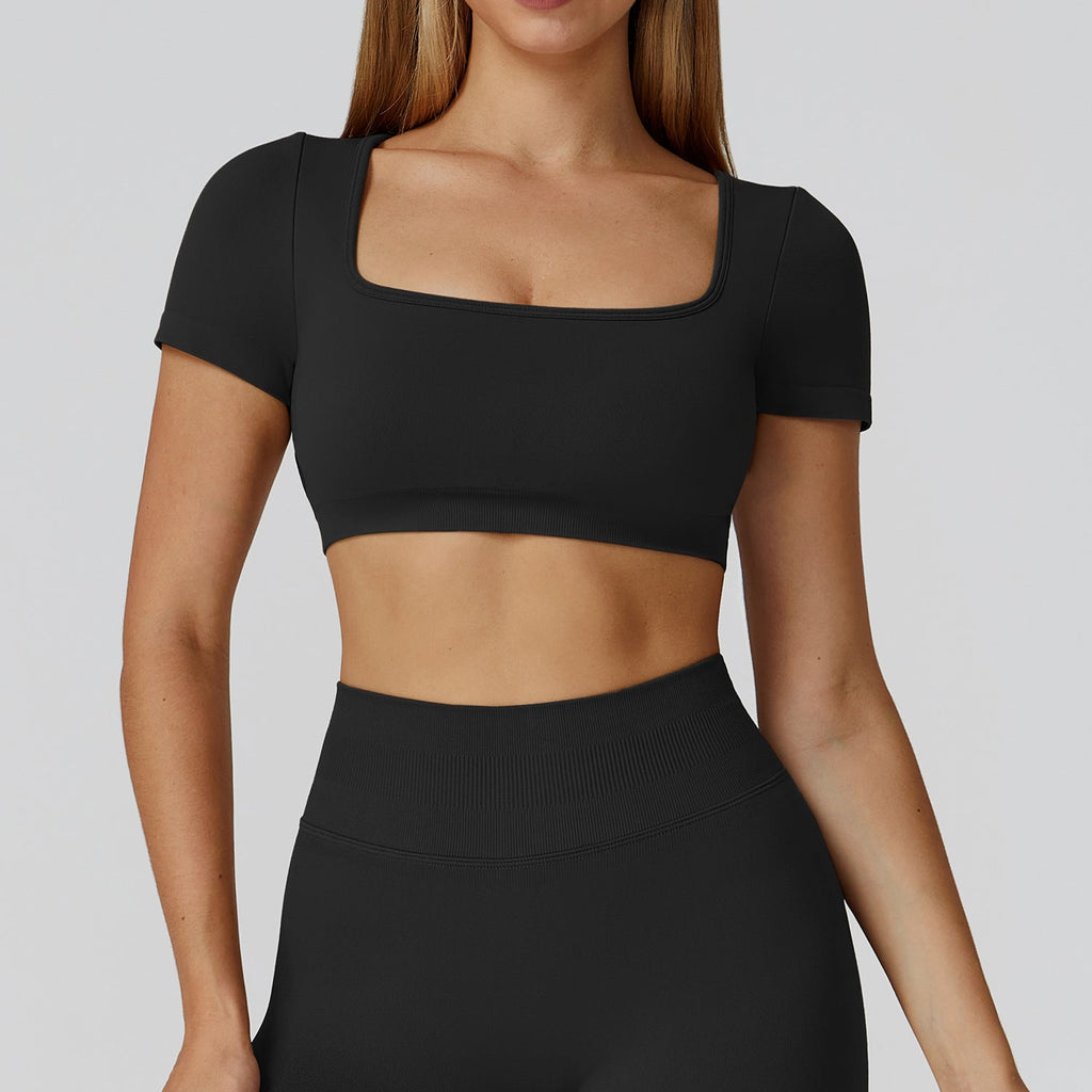 Autumn Winter Seamless Yoga Clothes for Women Hollow Out Cutout-out Beauty Back Slim Fit Yoga Short Sleeve Outdoor Running Top