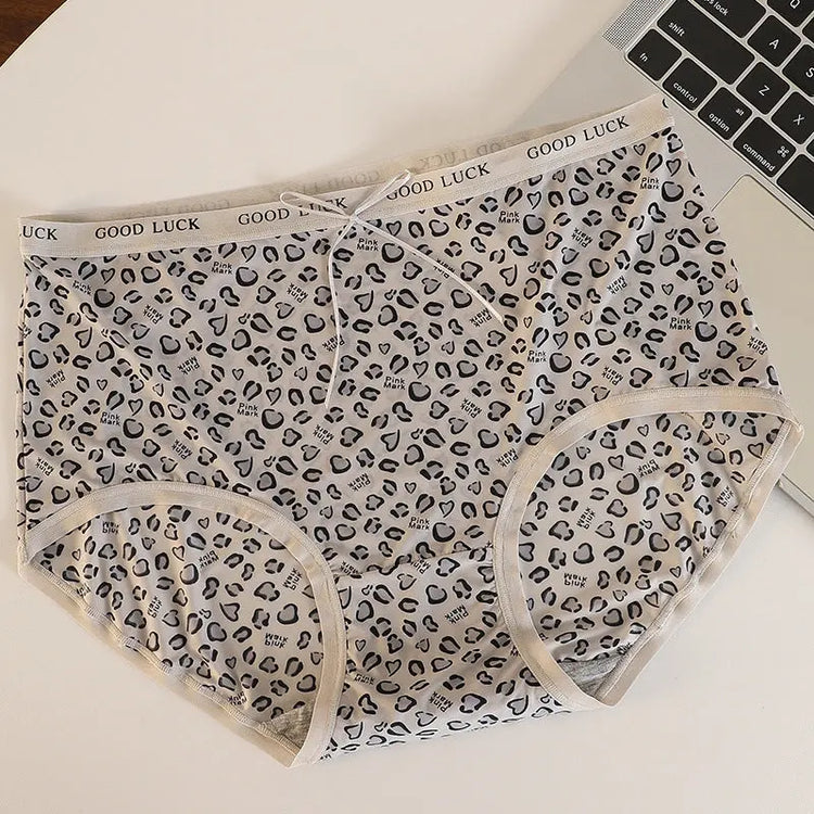 Ice Silk Seamless Underwear for Women, Hot Leopard Print Ice Silk Silk Protein Antibacterial Crotch Women&