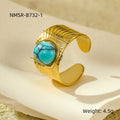 Retro Stainless Steel Gemstone Natural Stone Ring 18K Gold Plated Titanium Steel Ring Ornament