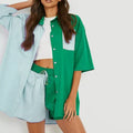Spring Summer Casual Set Women Color Matching Super plus Size Half Length Sleeve Shirt Top Elastic Waist Shorts Two Piece Set