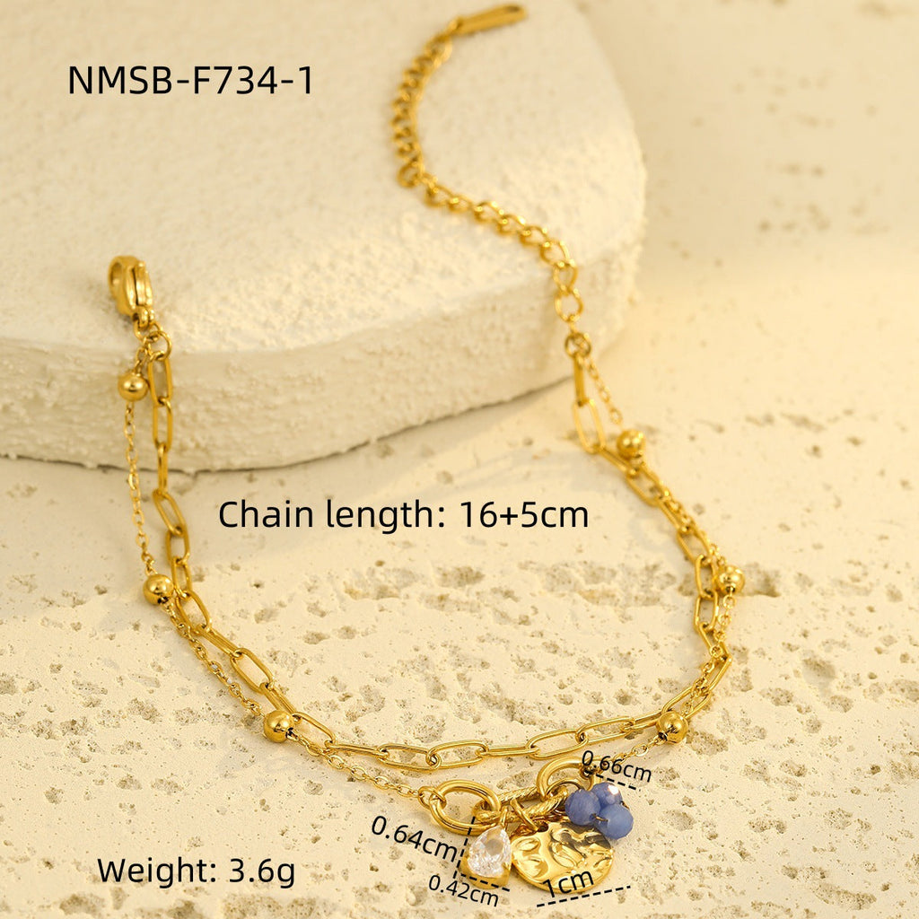 Autumn Winter Light Luxury High Grade Titanium Steel Bracelet Water Drop Zircon Pearl Embellished round Brand Women Bracelet Jewelry