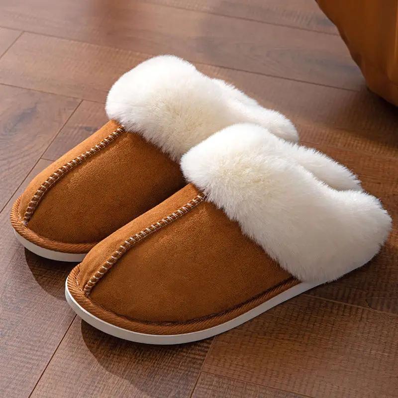 Fluffy Slippers Autumn Winter Warm Slugged Bottom Home Thickened Fleece Slippers Home Indoor Cotton Slippers by Wanita Store