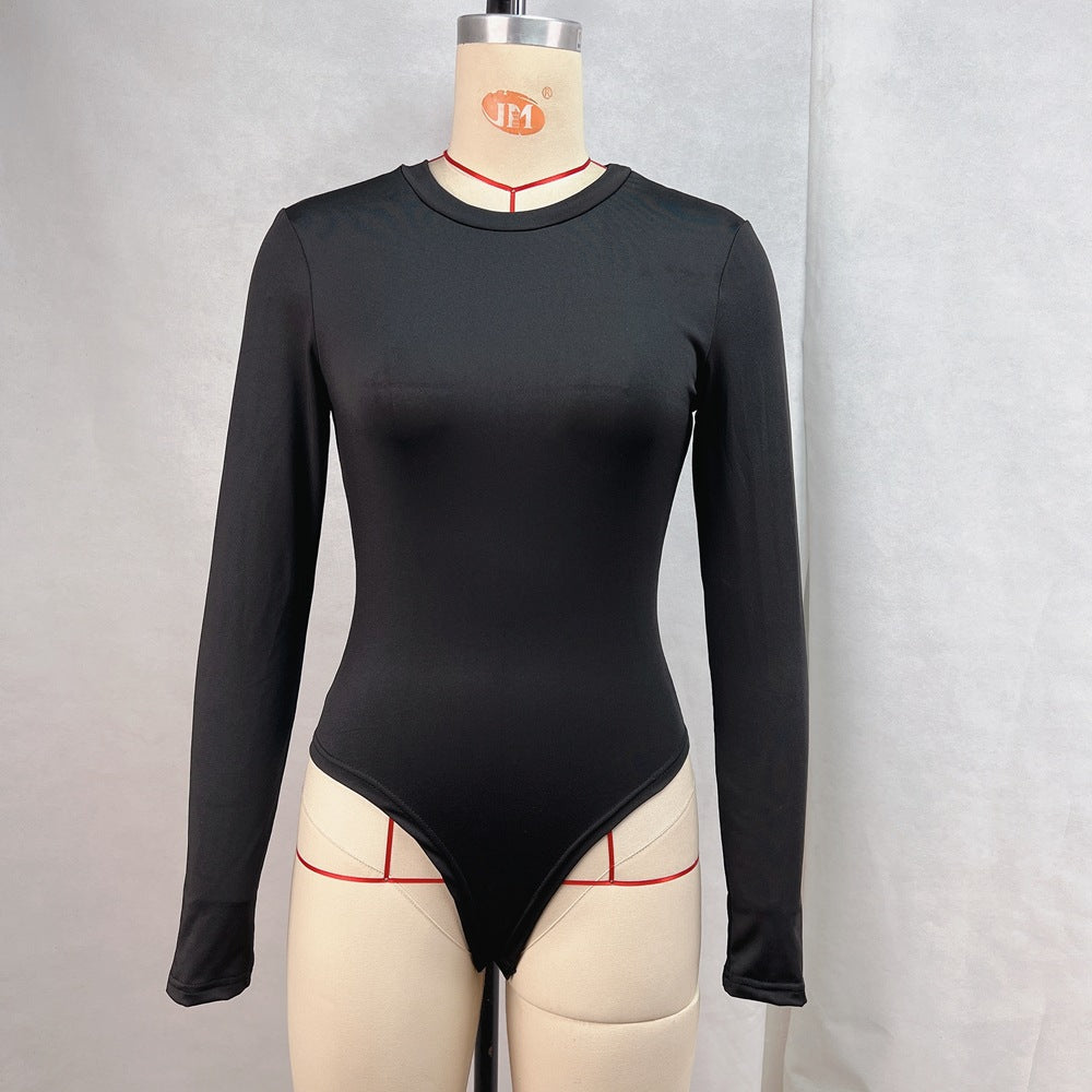 Damenbekleidung Herbst Winter Einfarbiger Sexy Langarm-Top Schmal Geschnittener Sexy Jumpsuit Sport Fitness Tanz