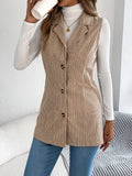 Herbst Winter Lässig Einreihige Blazer Kragen Cord Weste Mantel Damen Bekleidung