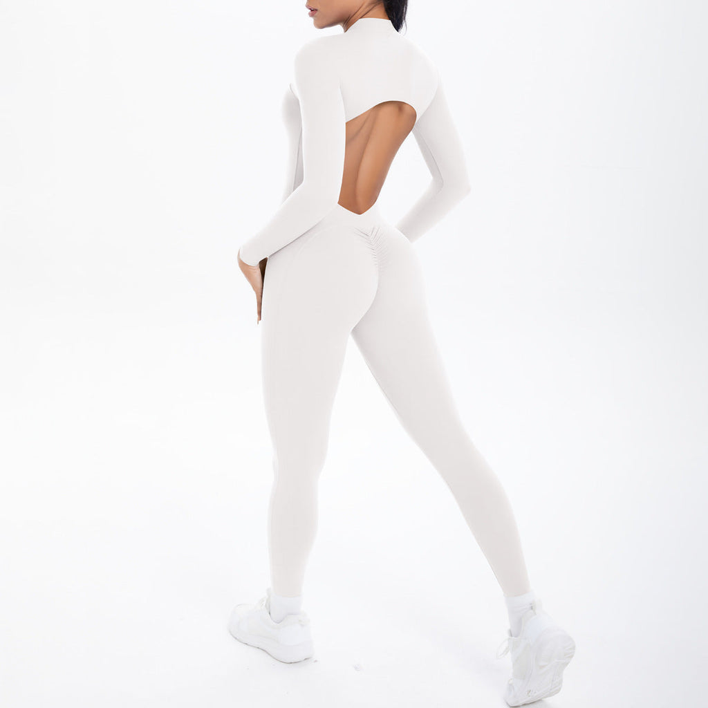 Langarm Yoga Reißverschluss Einteiler Hohe Festigkeit Hohl Out Cutout Rückenfrei Laufende Fitnesskleidung Sport Einteiler Strumpfhosen