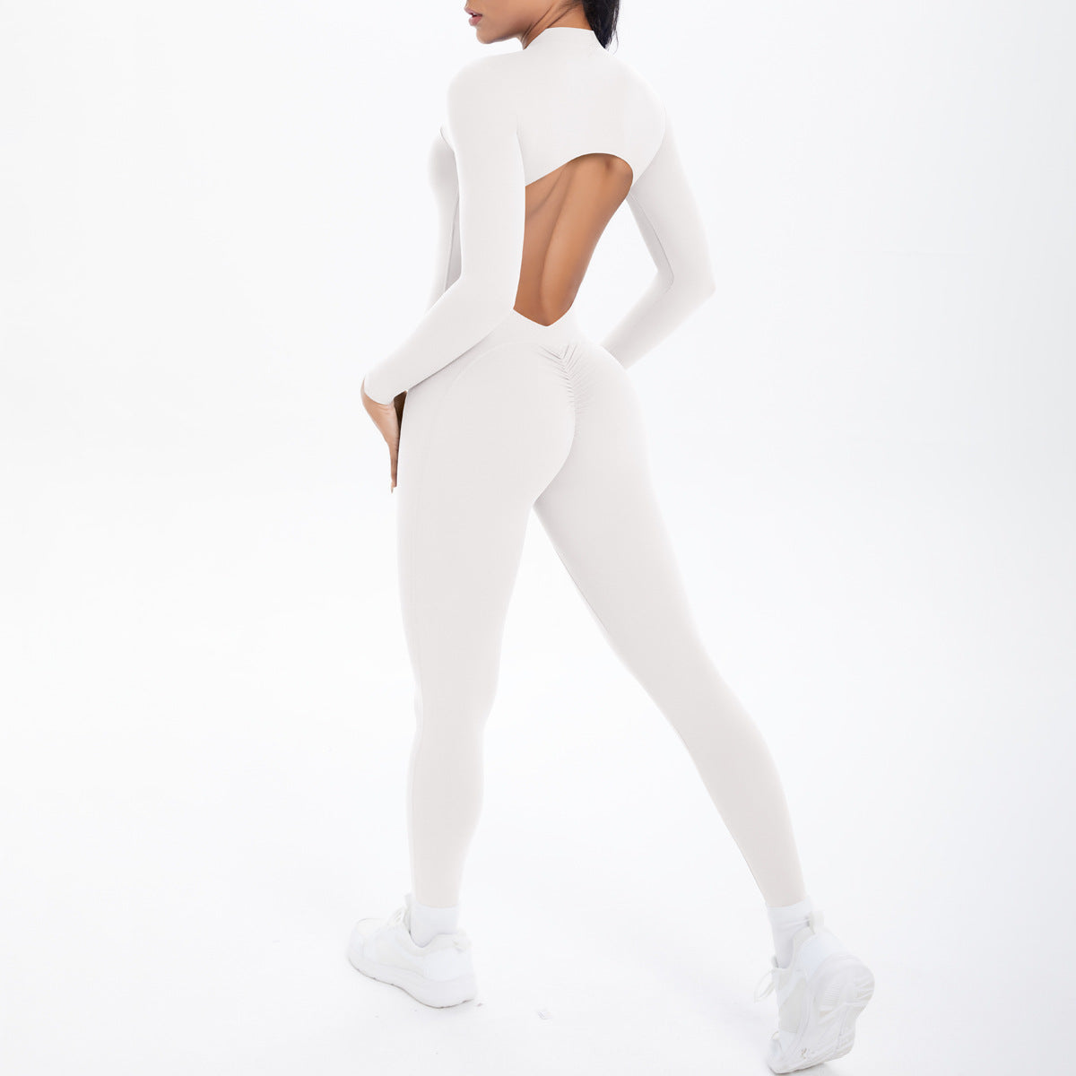 Langarm Yoga Reißverschluss Einteiler Hohe Festigkeit Hohl Out Cutout Rückenfrei Laufende Fitnesskleidung Sport Einteiler Strumpfhosen