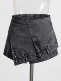 Personality Street Denim Stitching Shorts Herbst High Waist Irregular Asymmetric Washed Used Jeans Damen
