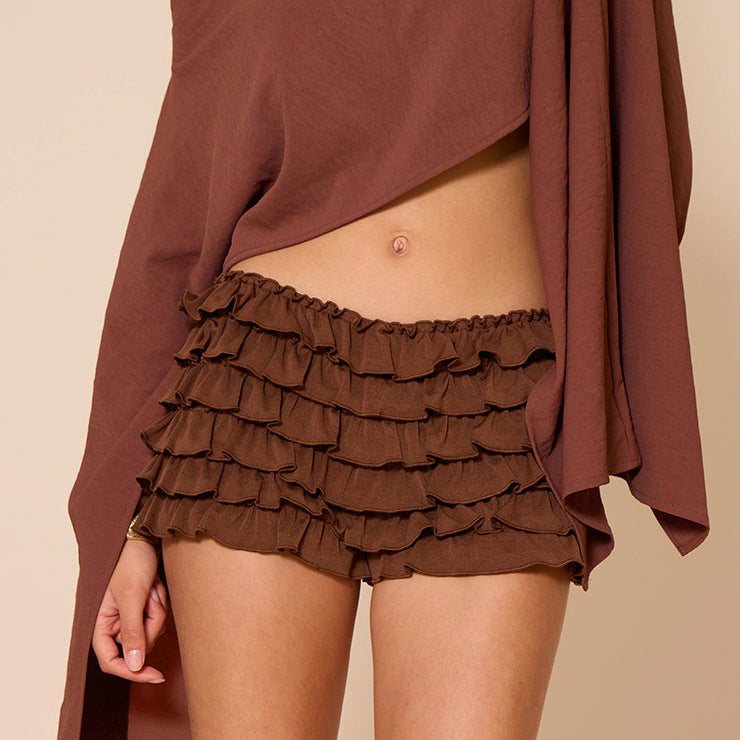 Damenbekleidung Einfarbig Rüschen Wellig Freizeit Laternenkleid Kurzer Rock Culottes