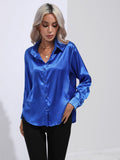 Satinhemd Damen Satin Kunstseide Langarmshirt Frühling Sommer Damenbekleidung