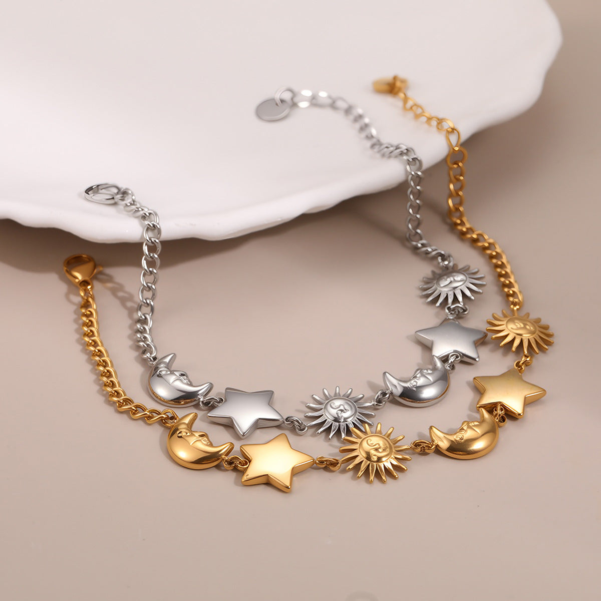 Sun Moon Stainless Steel Bracelet Light Luxury High-Grade Jewelry Non Fading Titanium Steel Ornament Women