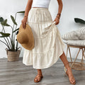 Summer White Stitching Skirt Women Simple Elastic Waist A line Umbrella Maxi Skirt