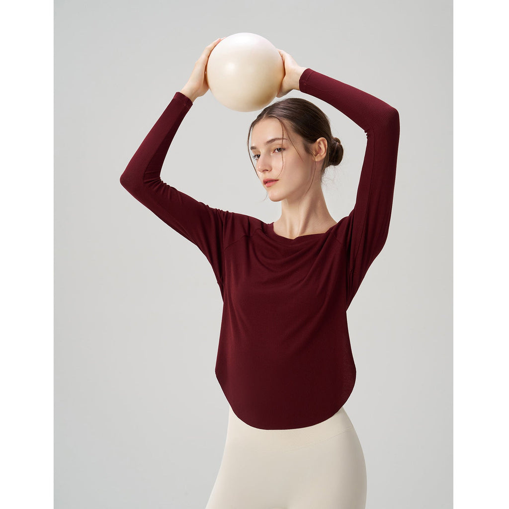 Herbst Nude-Feel Yoga-Kleidung Damen Locker Sexy schulterfrei Yoga Jacke Lässige Drape Sport Langarm Top