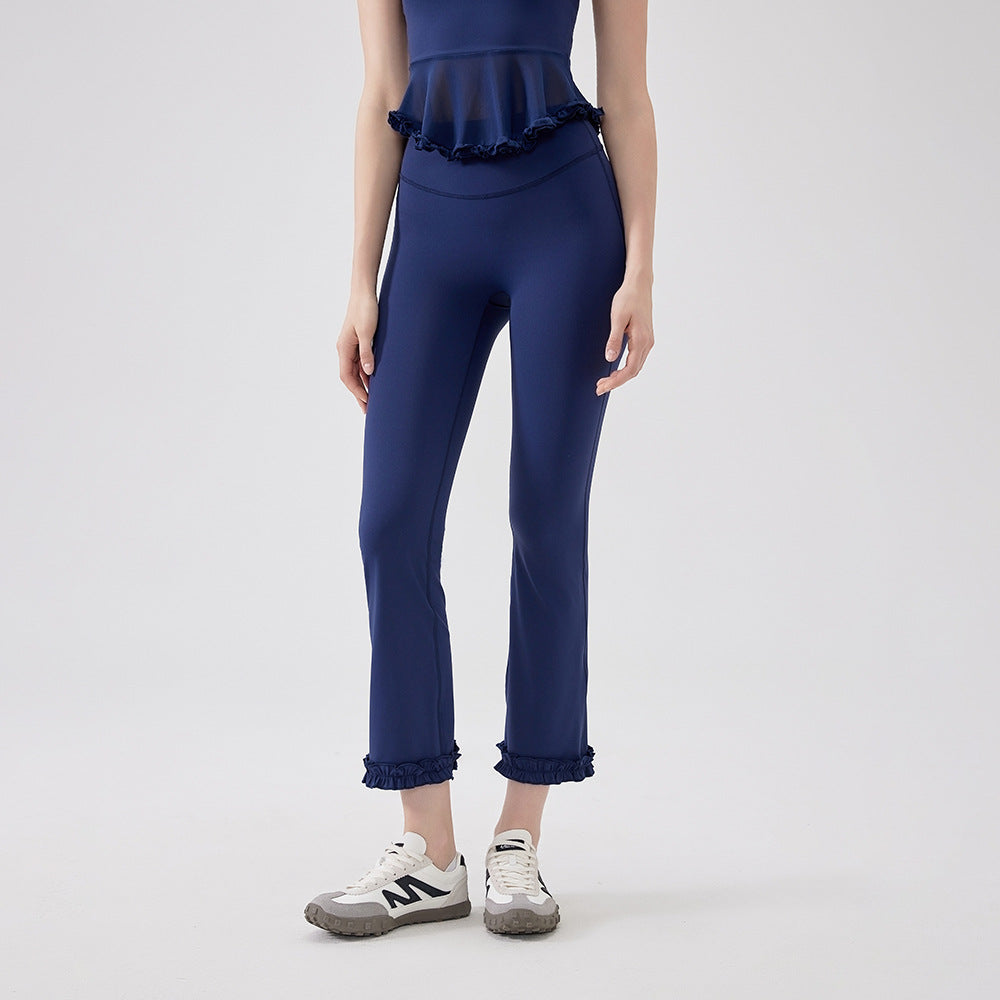 High Waist Lace Slimming Smoke Tube Cropped Pants Slim Fit Yoga Pants Damen Hüftstraffende Lauf-Workout-Hose Fitnesshose