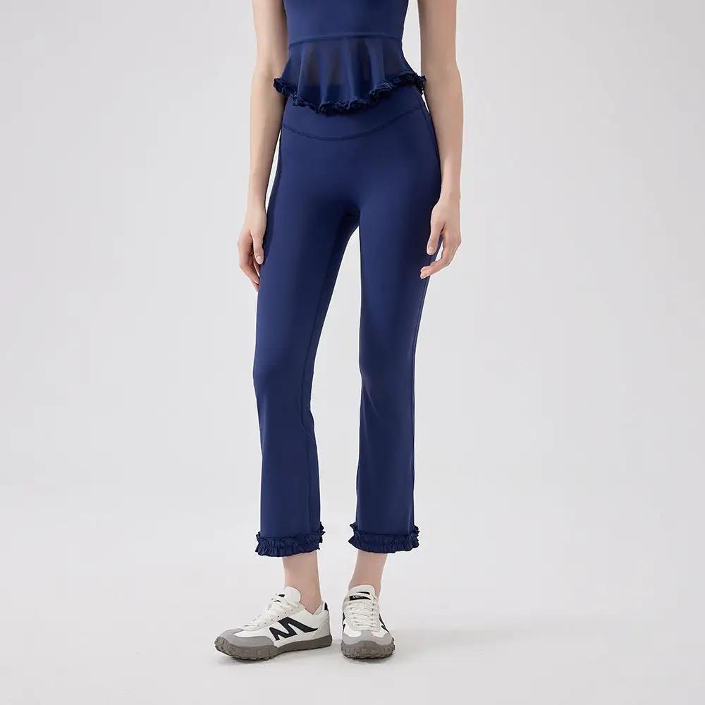 High Waist Lace Slimming Smoke Tube Cropped Pants Slim Fit Yoga Pants Women Hip Lifting Running Workout Pants Fitness Pants by Wanita Store