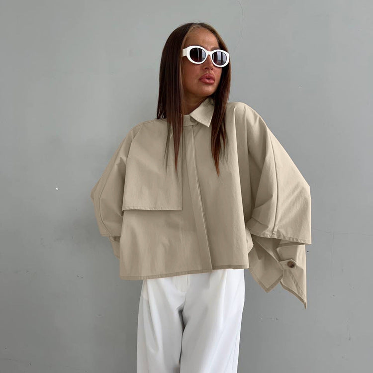Women Clothing Casual Loose Fitting Women Spring Niche Design Batwing Sleeve Cardigan Shirt
