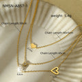 Fashionable Simple 18K Gold Stainless Steel Lovely Pearl Zircon Clavicle Three Chain Twin Necklace for Women