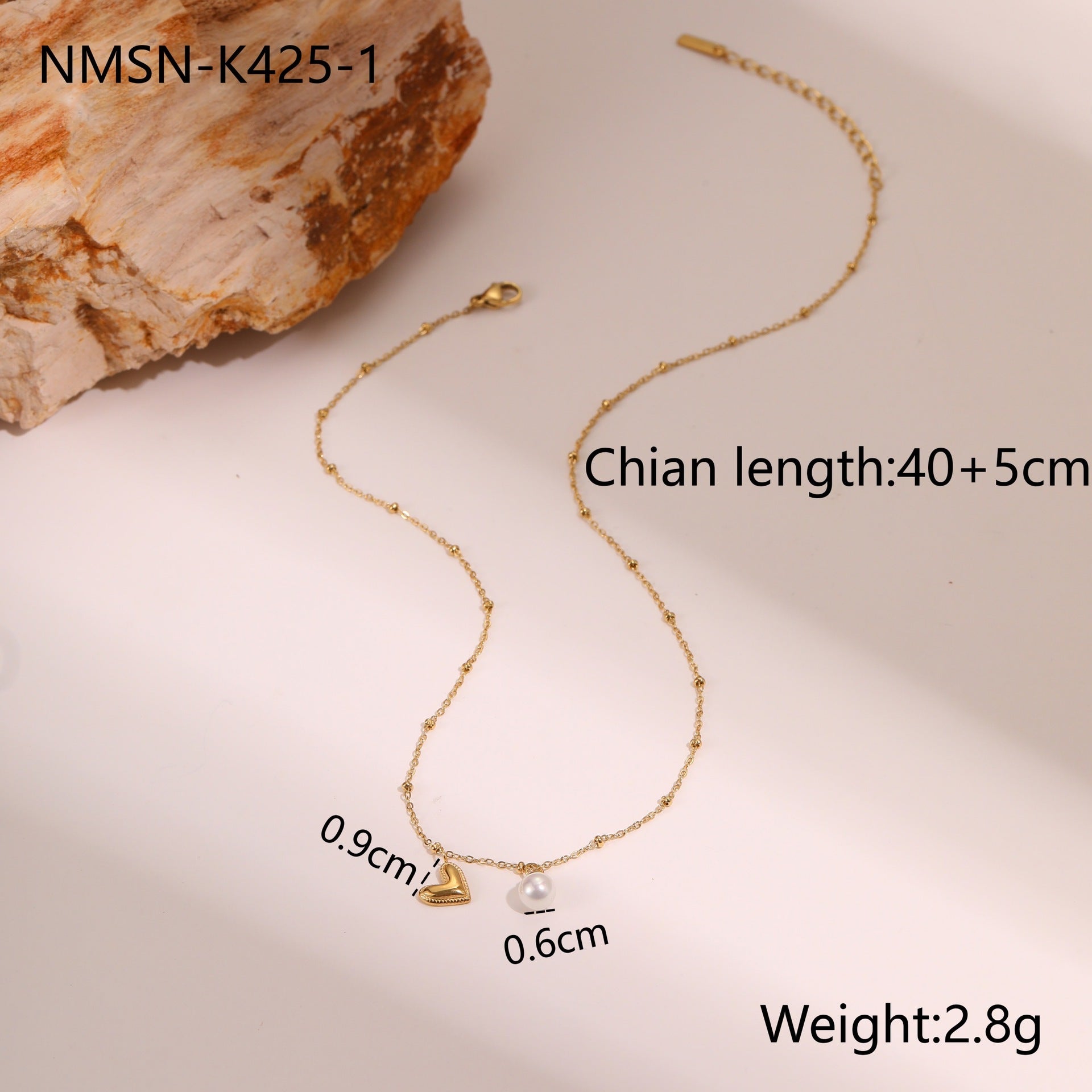 Pearl Heart Embellished Clavicle Chain Stainless Steel Necklace Non Fading Gold Plated Necklace