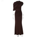 Women Clothing Summer Oblique Shoulder Design Skinny Sheath Pleated Irregular Asymmetric Dress