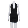 Women Sexy V neck Halter Backless Dress Elegant Pure Sexy Hip