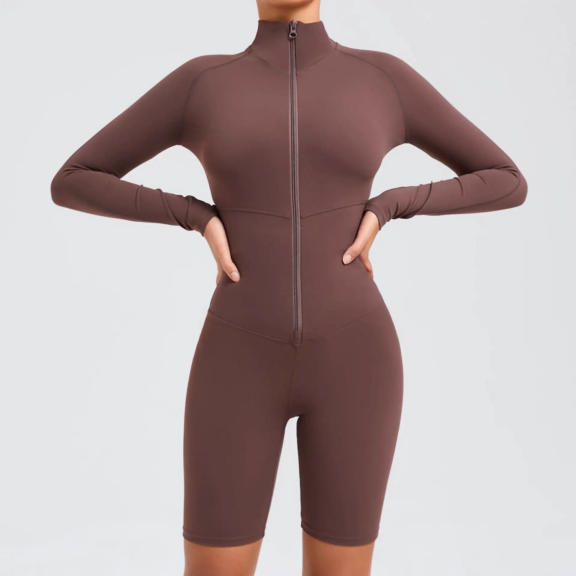 Belly Contracting Long Sleeve Zipper One Piece Dance Fitness Sports Jumpsuit Belly Contracting Close Fitting Yoga Clothes by Wanita Store