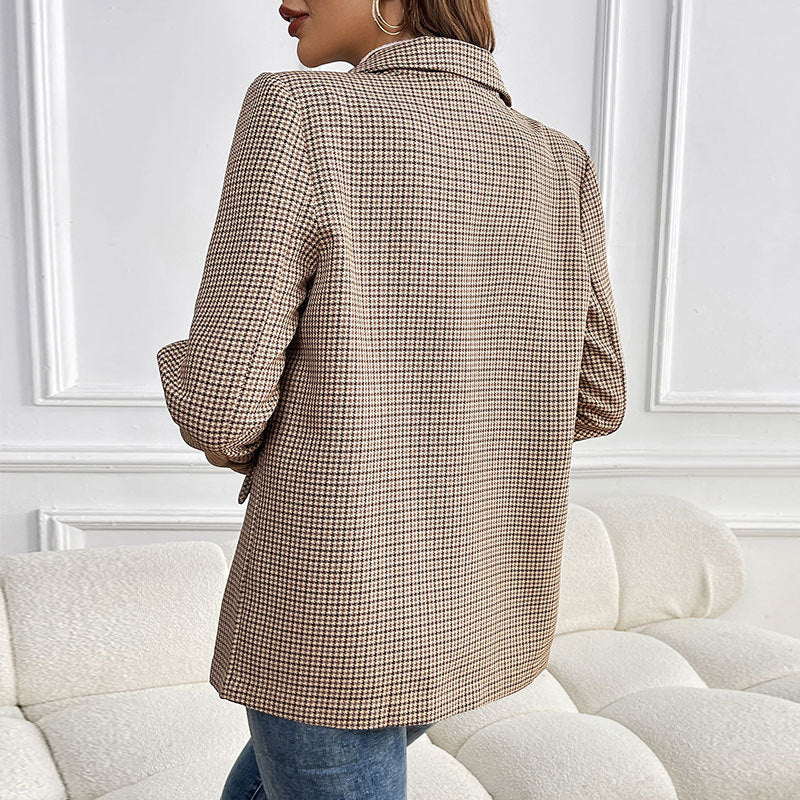 Herbst-Ein-Knopf-Blazer mit Hahnentrittmuster