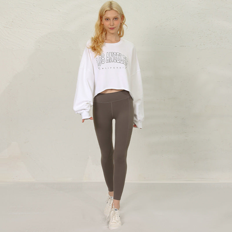 Kurzes Sweatshirt Damen Bekleidung Locker Sitzend Cropped Schlankmachend Modisch Bedruckt Street Sportbekleidung Yoga Jacke Mantel