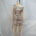 Damen Etuikleid mit Rundhalsausschnitt, ärmellos, tailliert, plissiert, Kordelzug, Zebra-Print für Damen