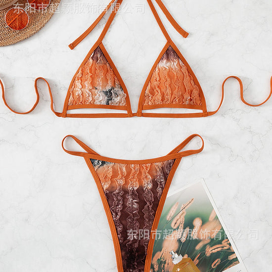 Neue europäische und amerikanische AliExpress Hot Sale Jalousien Batik Krawatte-Hals Sexy Thong Explosionen Strand Bikini
