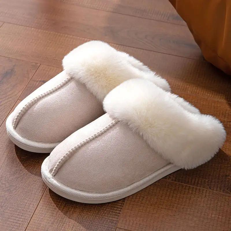 Fluffy Slippers Autumn Winter Warm Slugged Bottom Home Thickened Fleece Slippers Home Indoor Cotton Slippers by Wanita Store